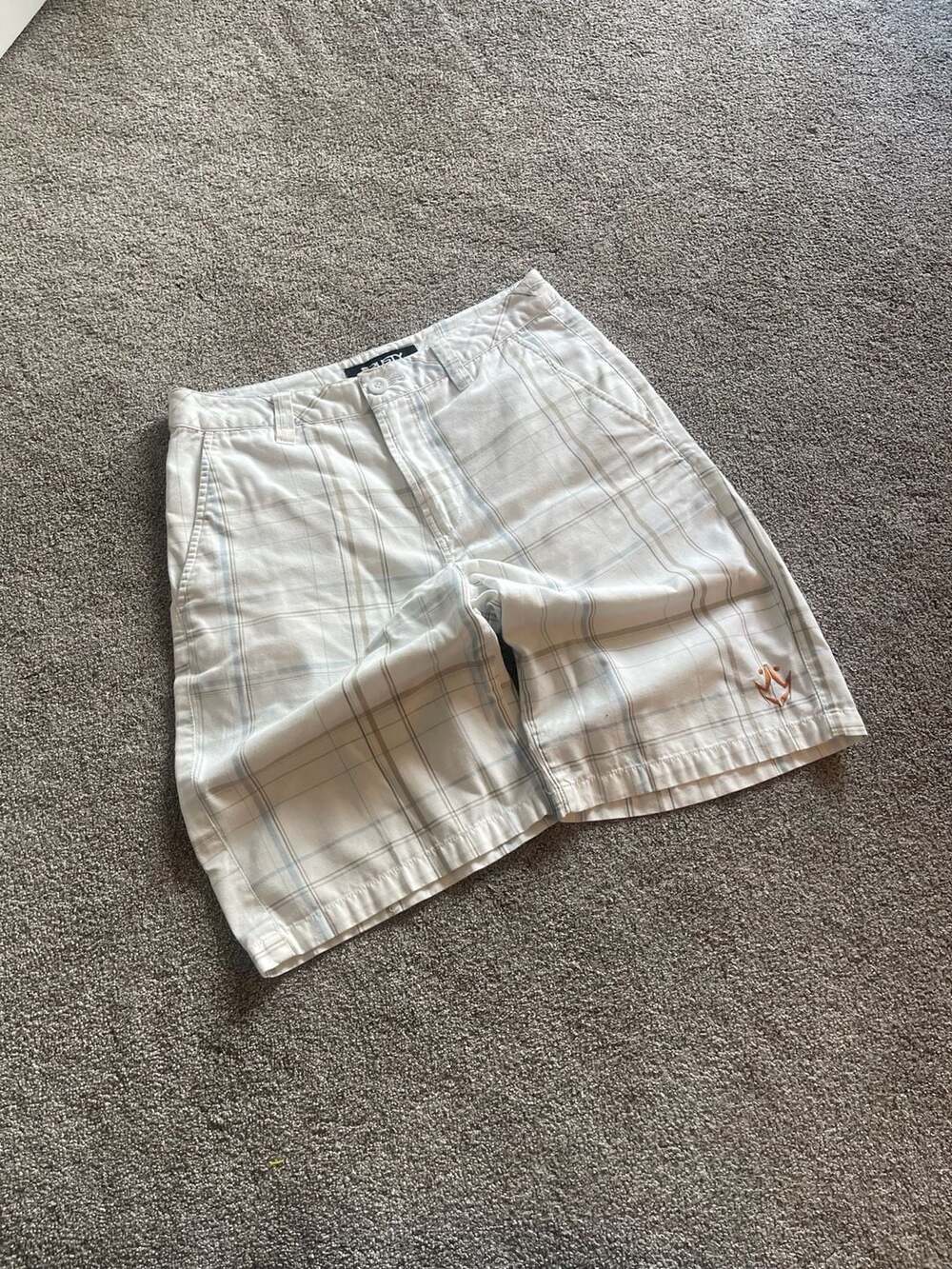 Rusty Plaid Shorts Size 30 White Blue Surf Skate Y2K Casual Walkshorts